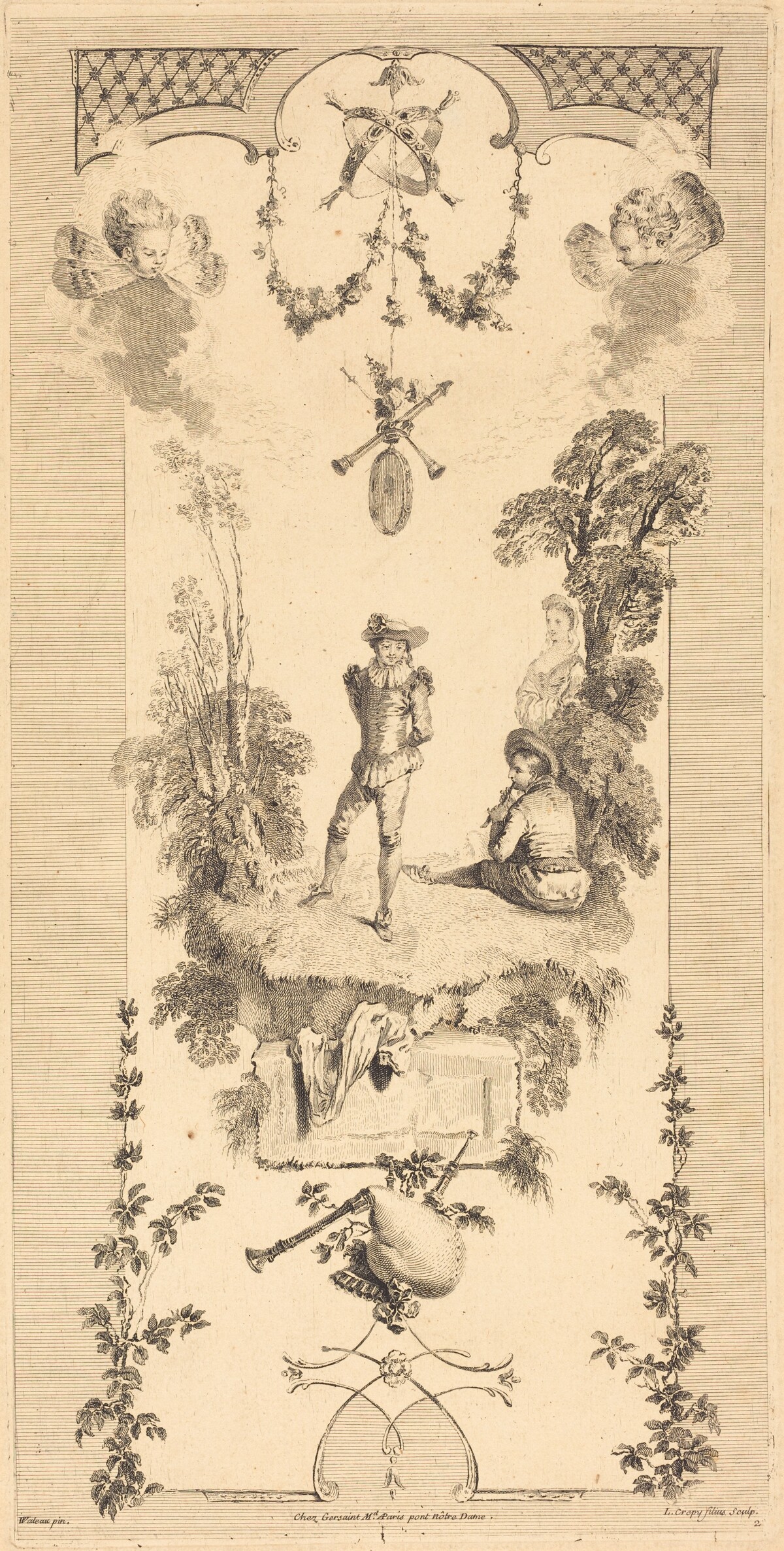 Shepherd Dancing to the Sound of a Flute by Louis Crépy after Antoine Watteau