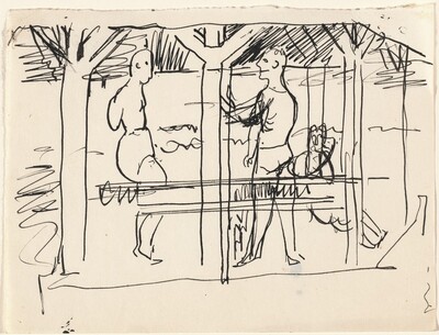 Three Figures under Cover Outdoors