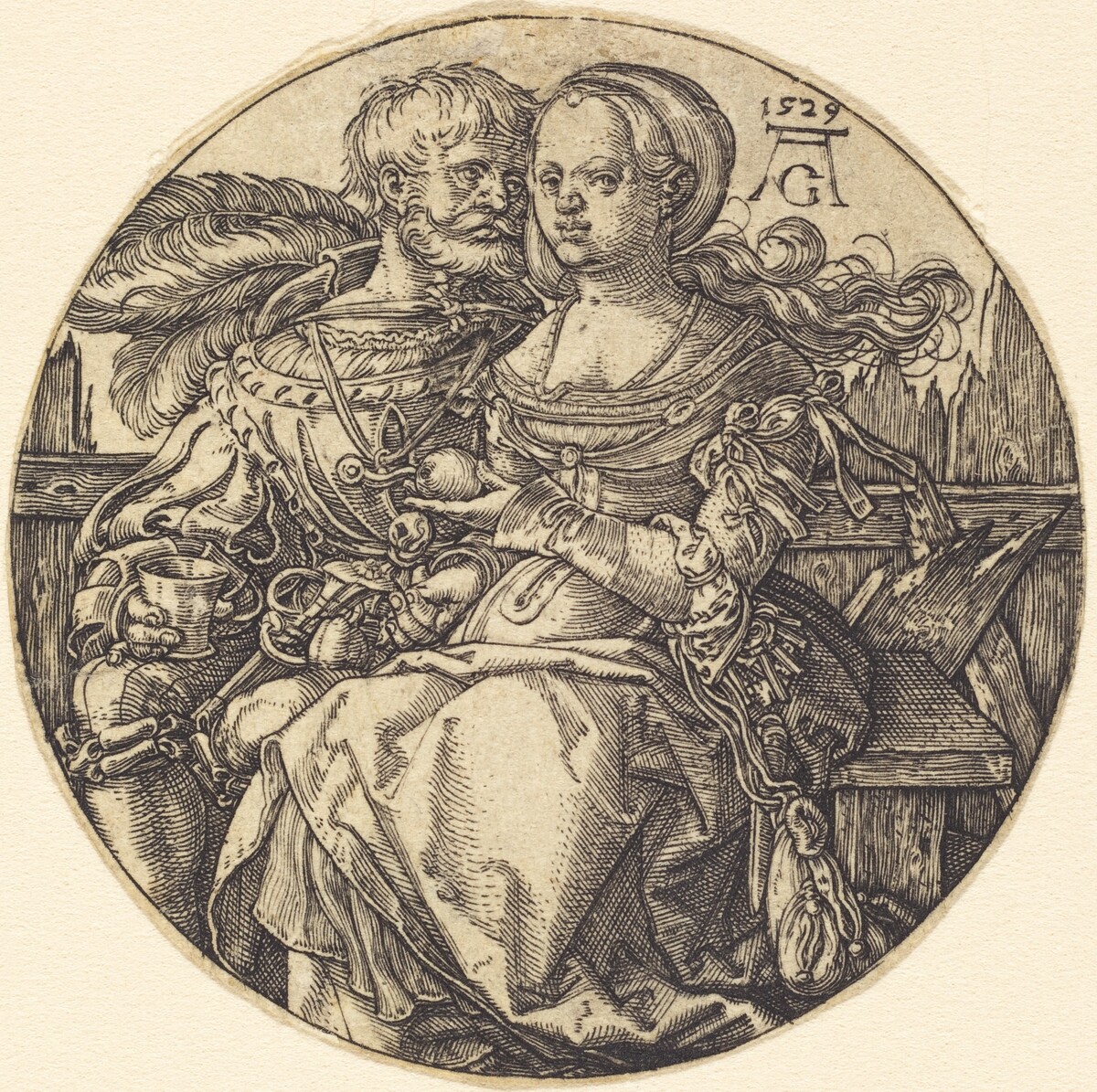 A Couple of Lovers Seated by Heinrich Aldegrever