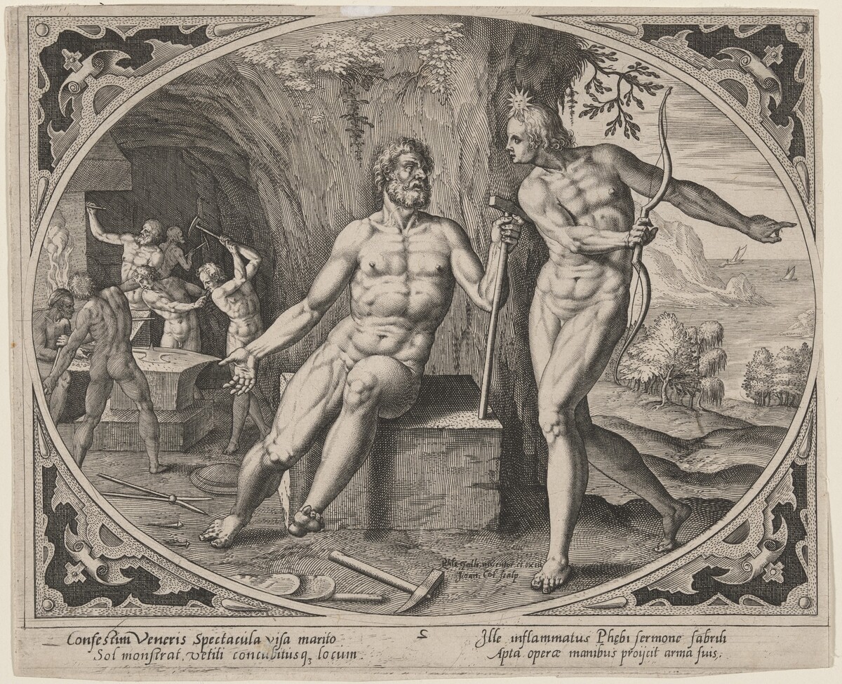 Phoebus Telling Vulcan of His Wife's Adultery by Hans Collaert the Younger, after Philip Galle
