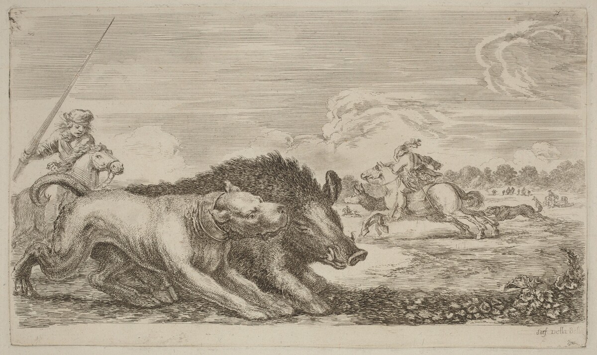 Boar Chased by a Dog by Stefano Della Bella