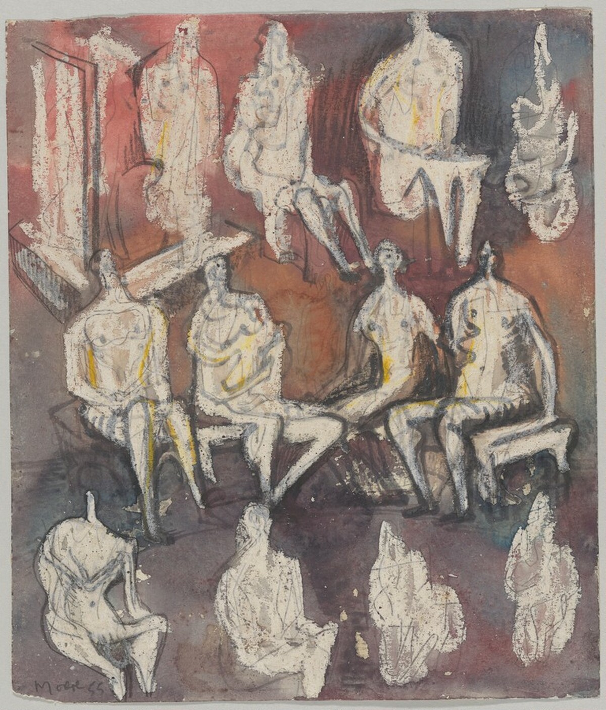 Figures on a Red Ground by Henry Moore
