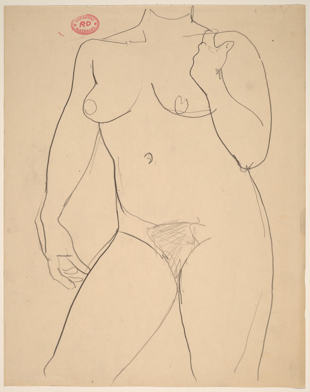 Untitled [chin-to-knee view of nude with her right raised to shoulder] by Richard Diebenkorn
