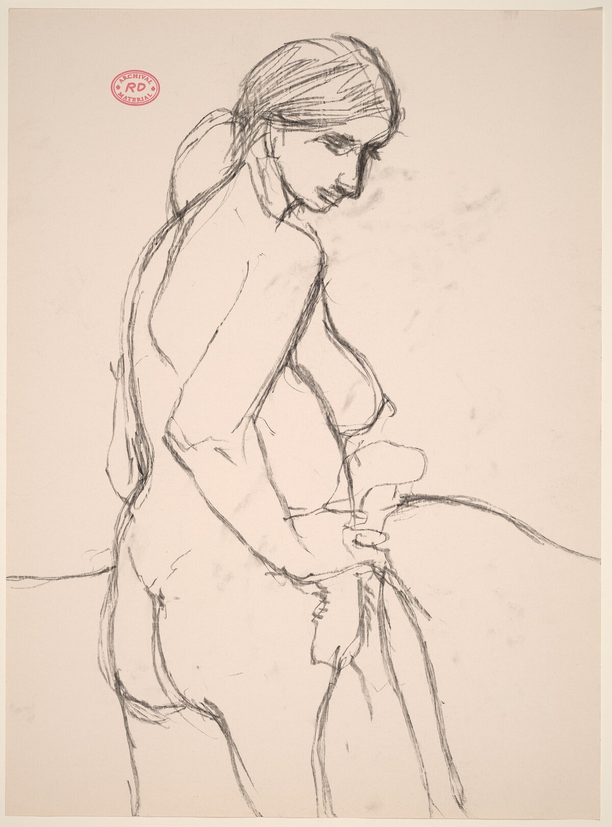 Untitled [side view of a standing female nude turning toward the viewer and looking down] by Richard Diebenkorn