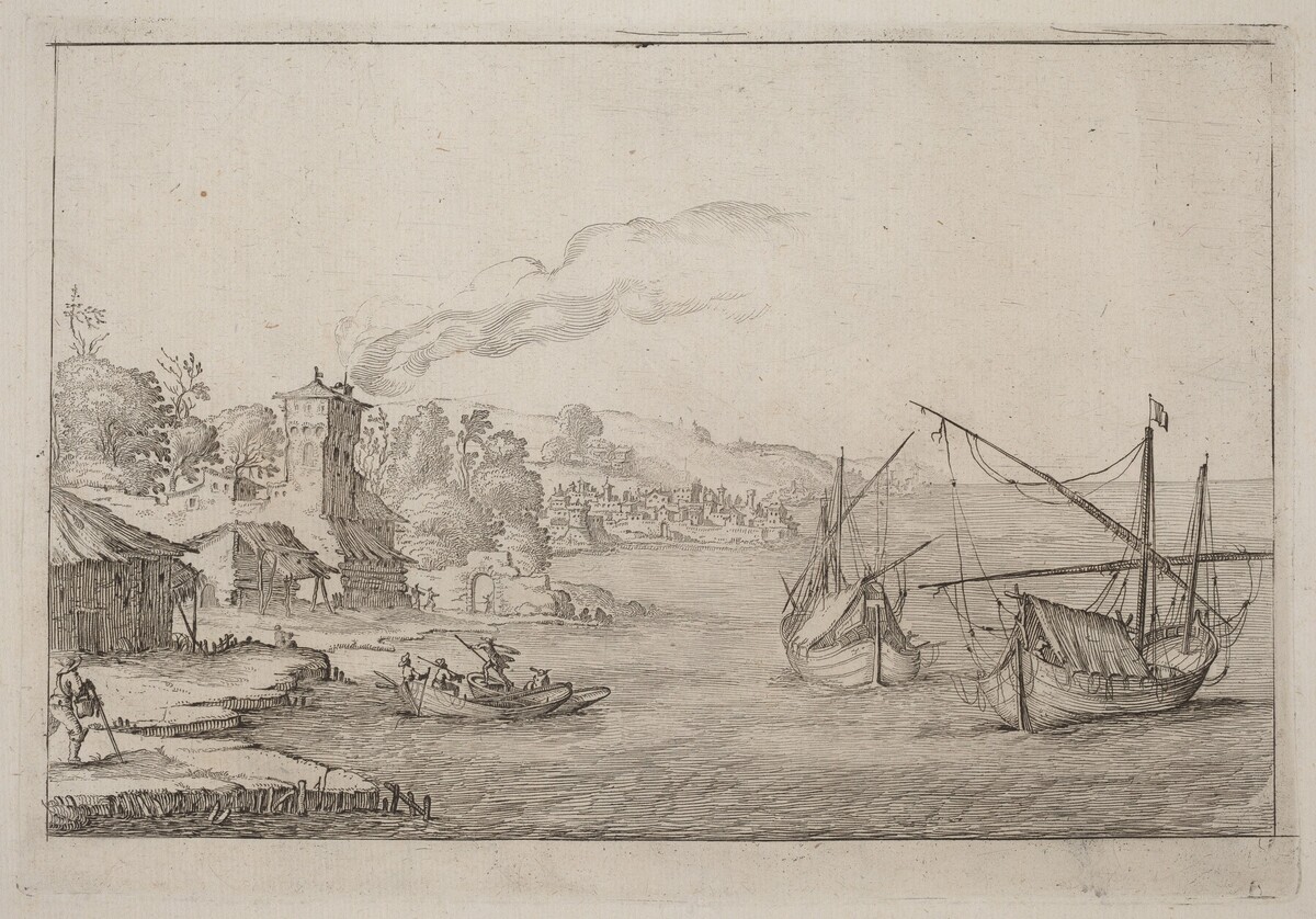 Coastal Landscape with Anchored Vessels by Ercole Bazicaluva