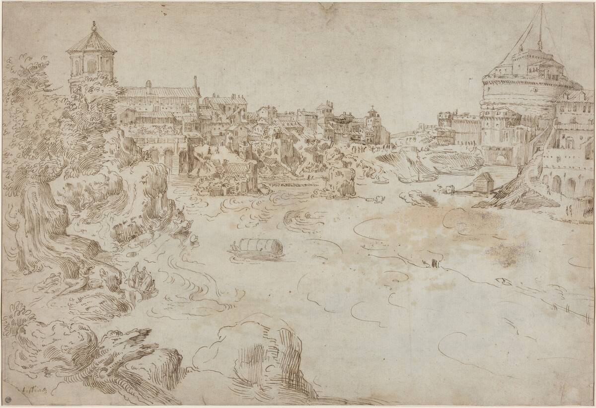 View of the Castle Sant'Angelo and the Ospedale di Santo Spirito [recto] by Attributed to Étienne Dupérac