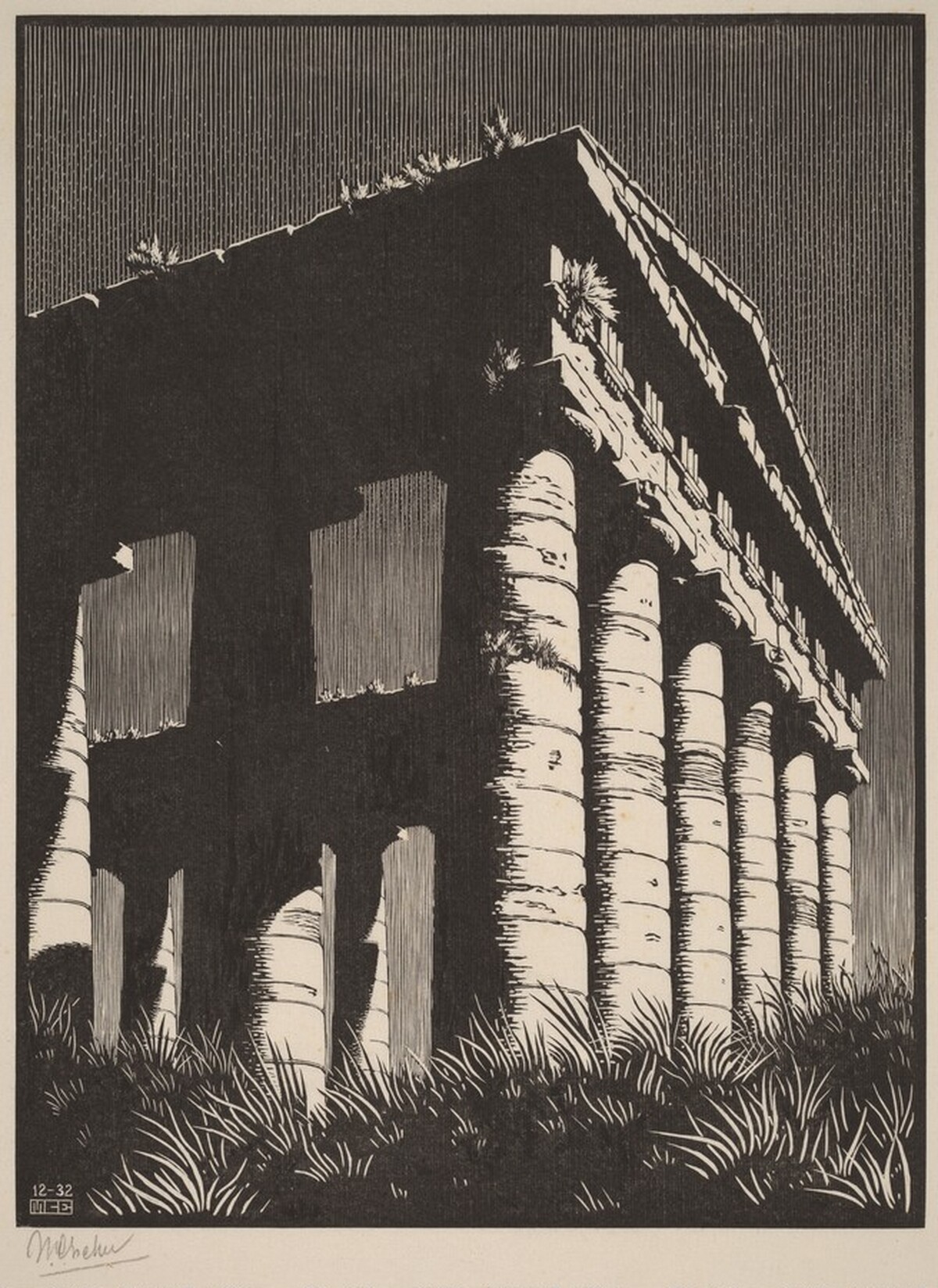 Temple of Segesta, Sicily by M.C. Escher