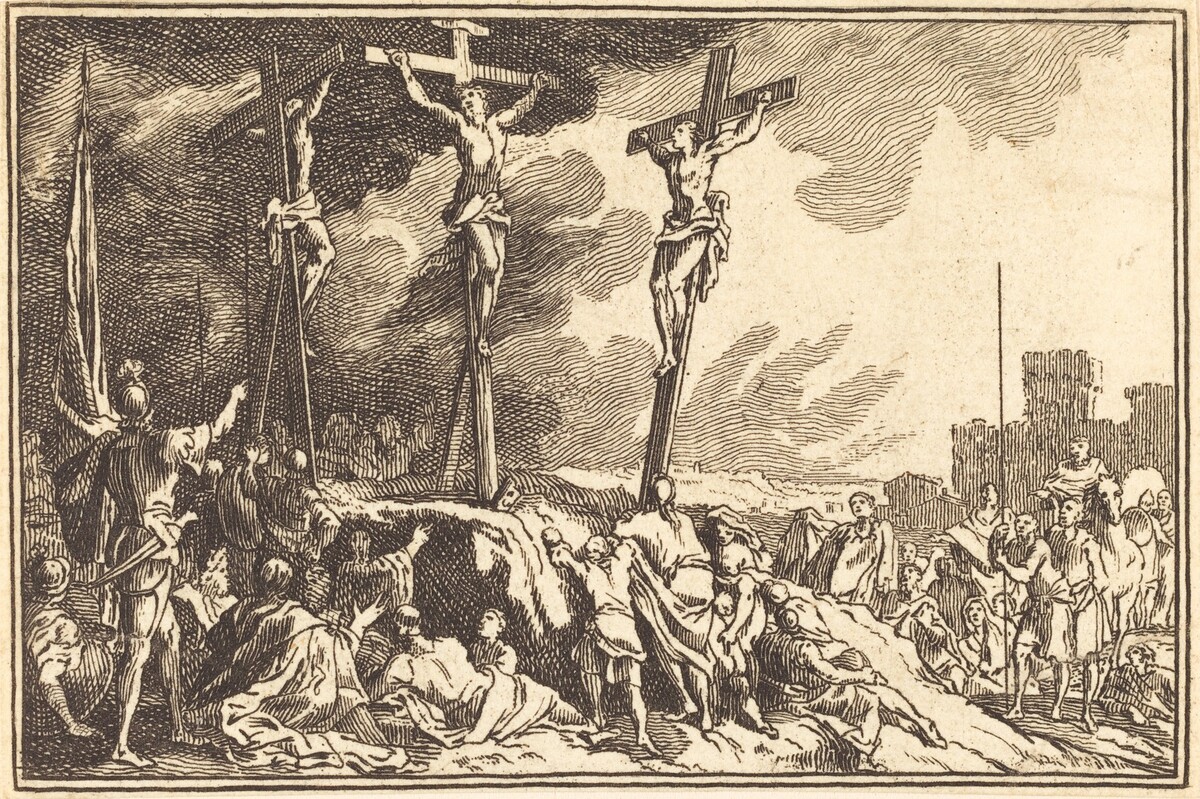 Christ on the Cross between the Two Thieves by after Sébastien Le Clerc I