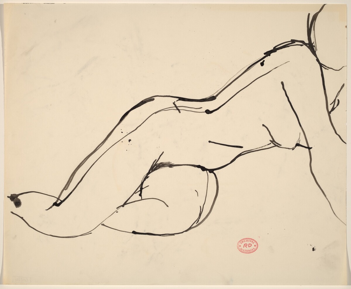 Untitled [nude resting on her side and lifting up on her right arm] by Richard Diebenkorn