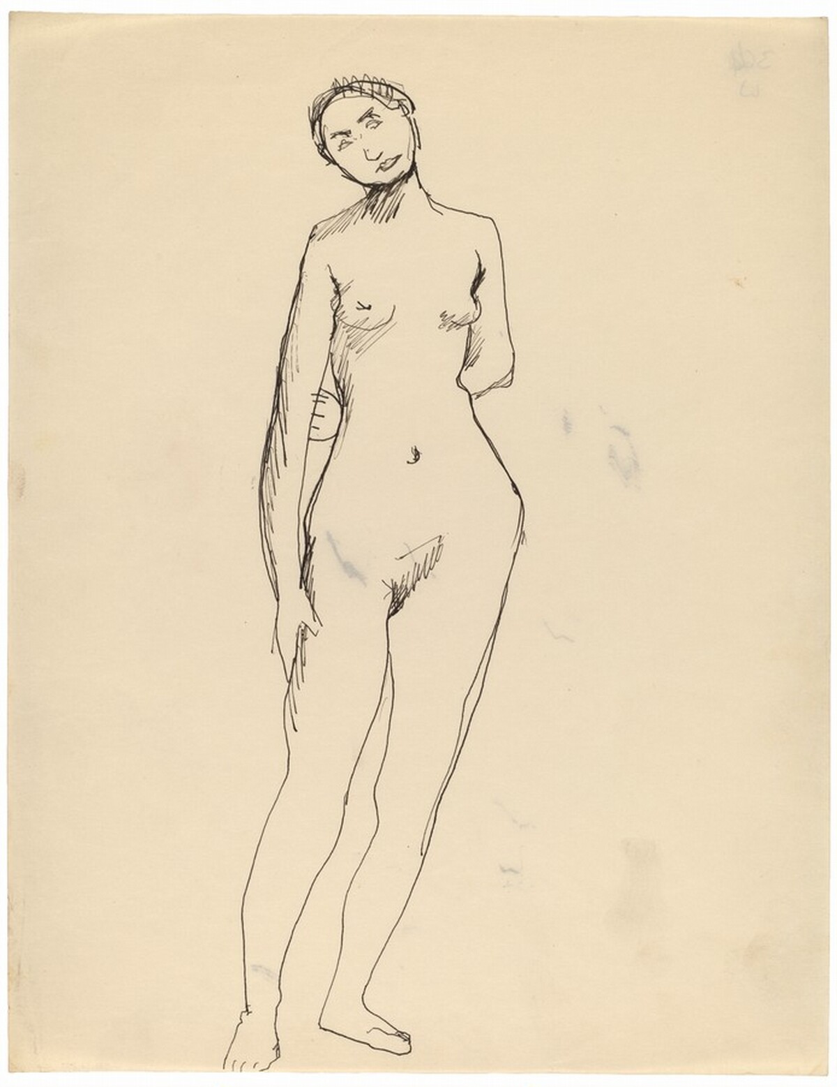 Frontal Nude Standing with Left Arm Behind Back, Head Tilted to the Left by Mark Rothko