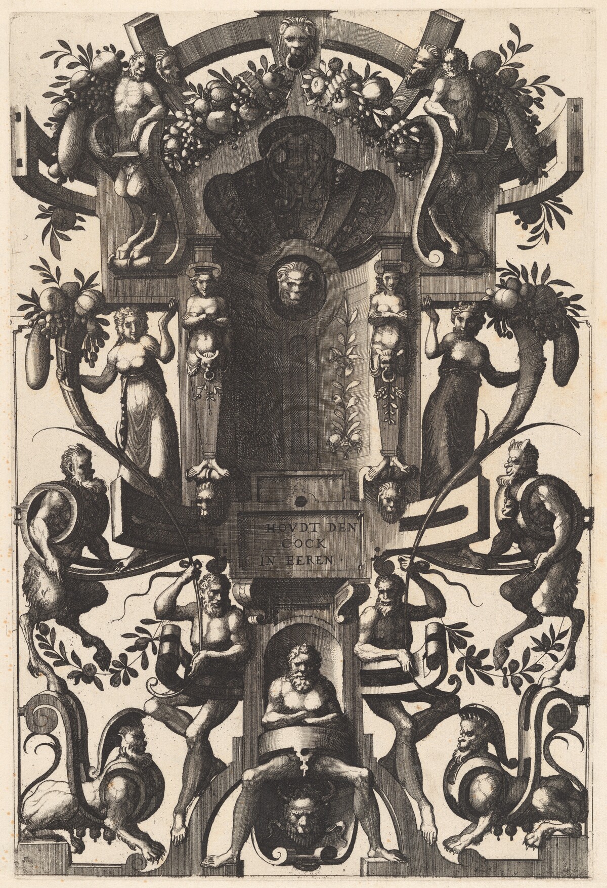 Grotesque with Strapwork in the Form of a Cartouche by Johannes van Doetechum the Elder, and Lucas van Doetechum, after Cornelis Floris II
