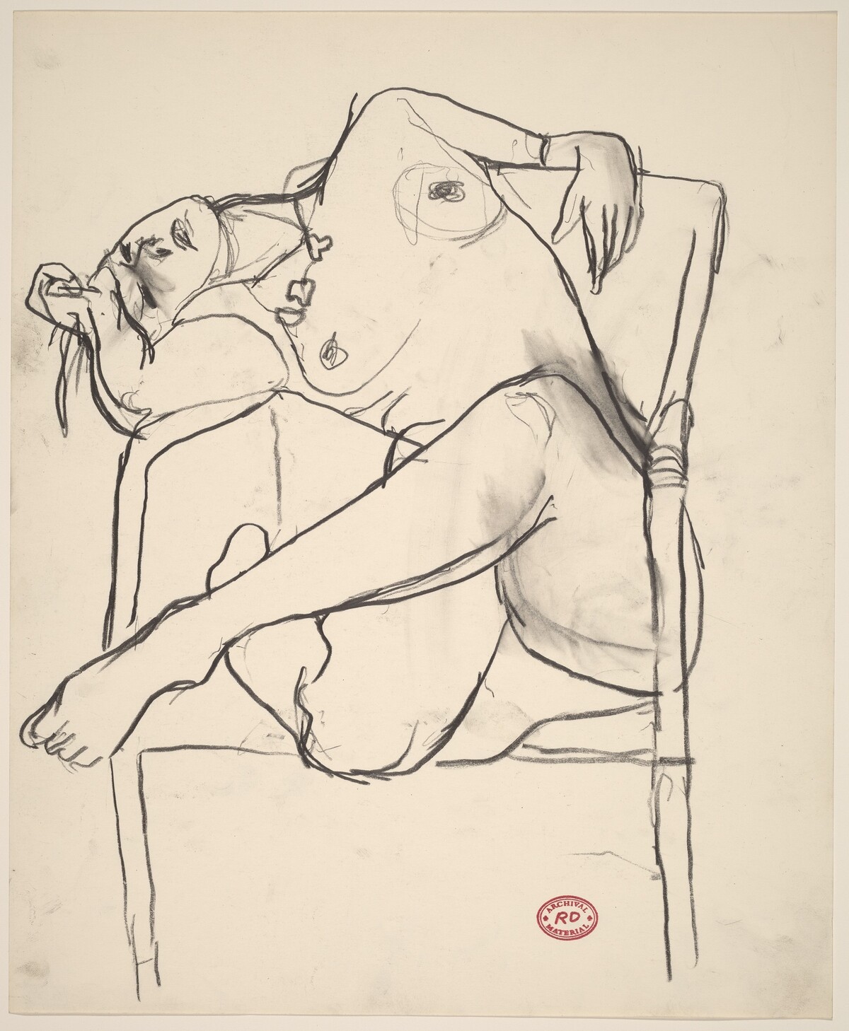 Untitled [seated female nude slouching over chair arm] by Richard Diebenkorn