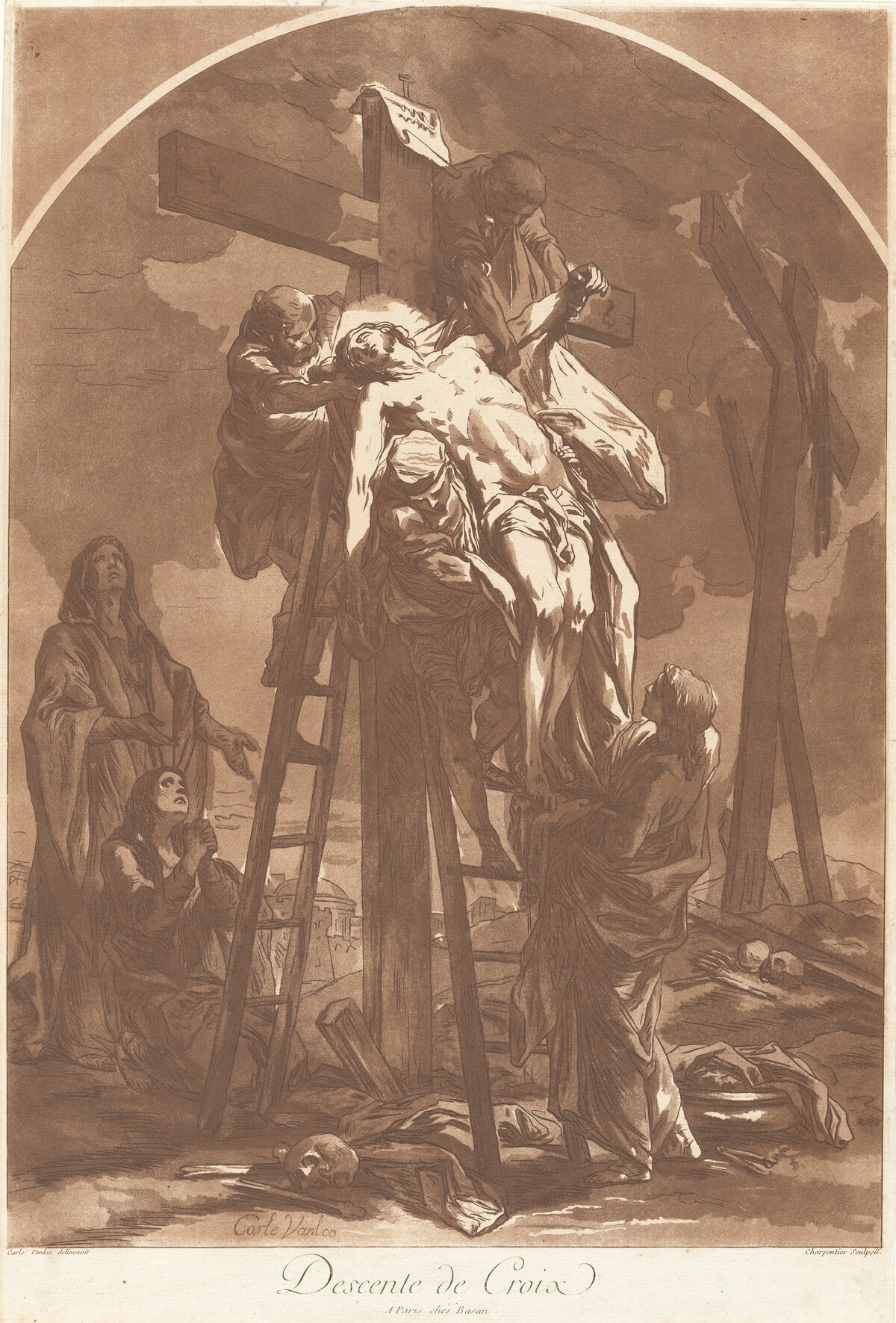 Descente de Croix (Descent from the Cross) by François-Philippe Charpentier, after Carle Van Loo, published by Pierre-François Basan