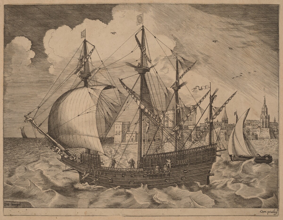 Armed Four-Master Putting Out to Sea by Frans Huys after Pieter Bruegel the Elder