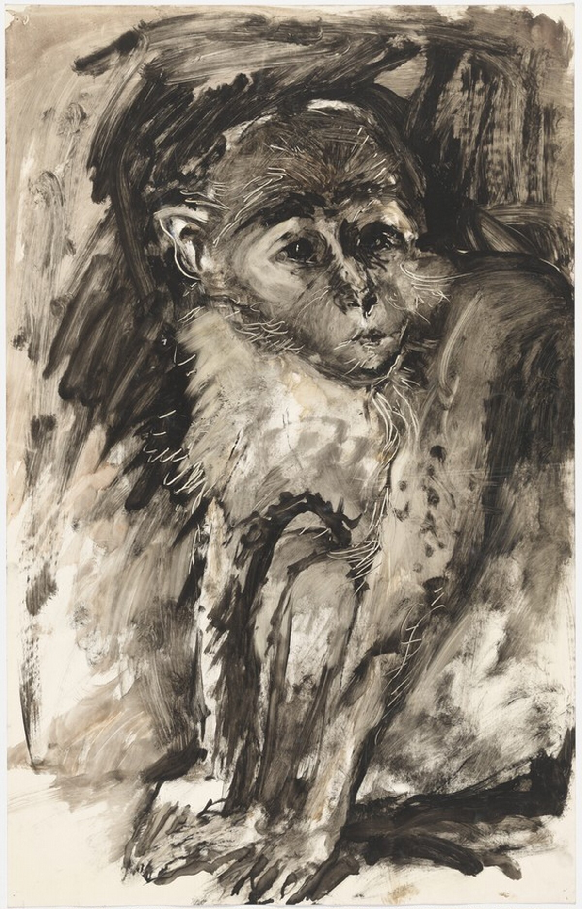 a) Untitled [monkey] (recto); b) Untitled [fish, butterfly, skull] (verso) by Miriam Beerman