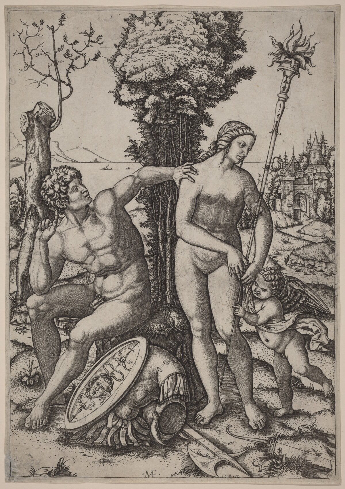 Mars, Venus, and Eros by Marcantonio Raimondi possibly after Andrea Mantegna