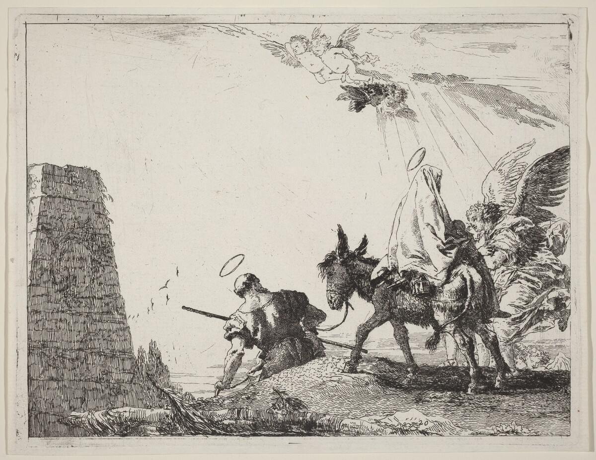 The Flight with Obelisk at the Left by Giovanni Domenico Tiepolo