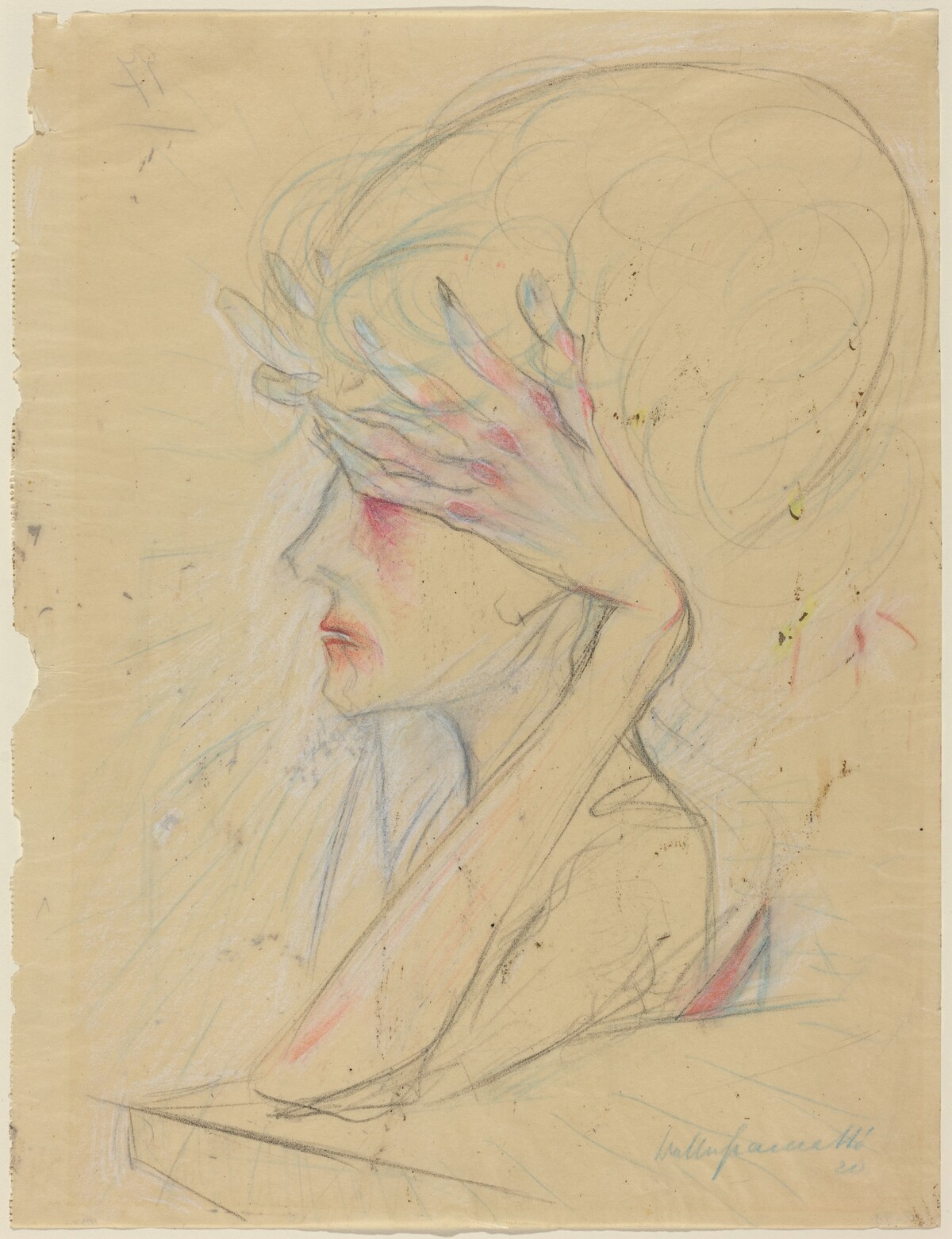 An Elegant Woman with Her Hands Covering Her Eyes by Walter Gramatté