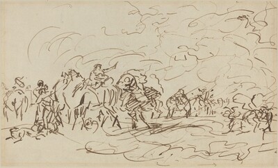 Sandstorm in the Desert Overtaking a Caravan
