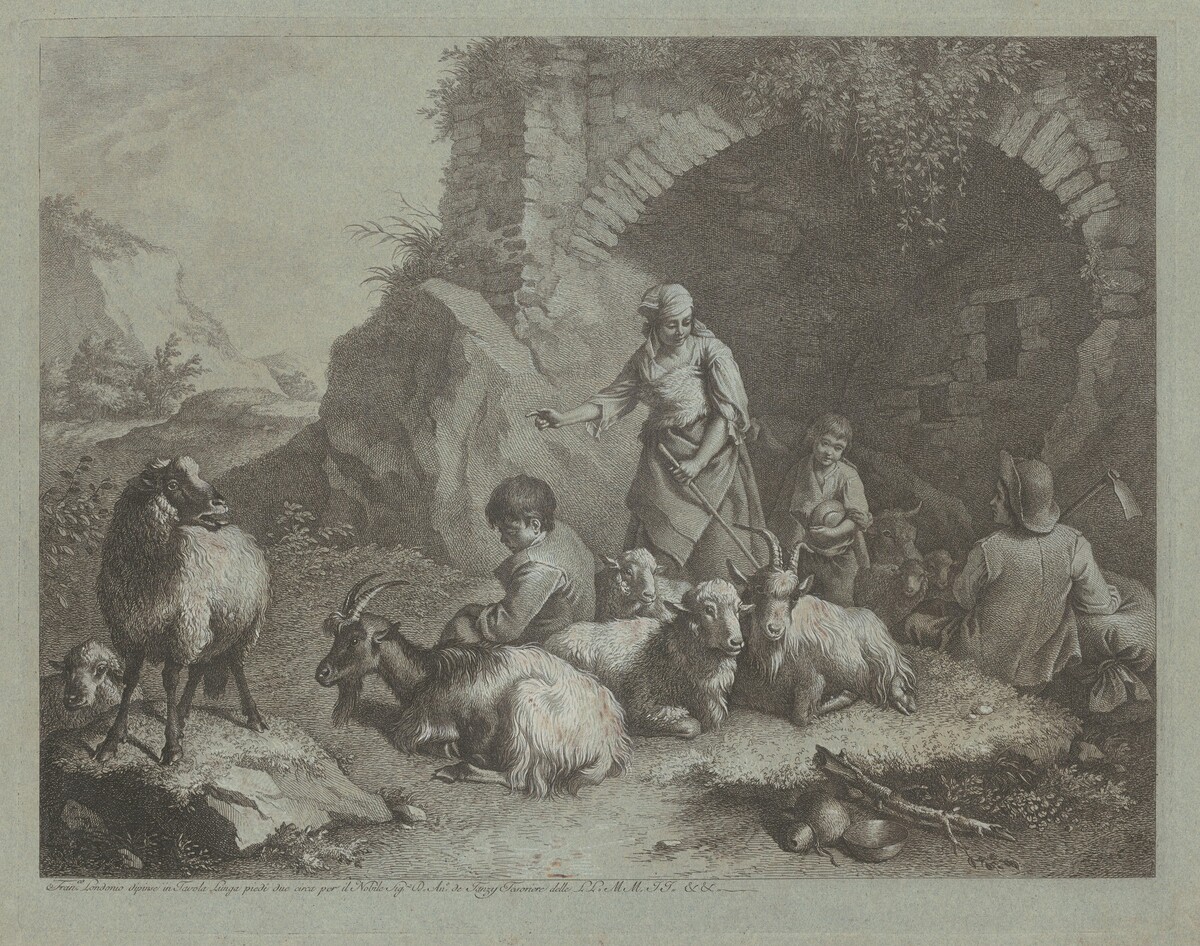 Woman, Shepherd Boys, and  Sheep near an Arch by Francesco Londonio