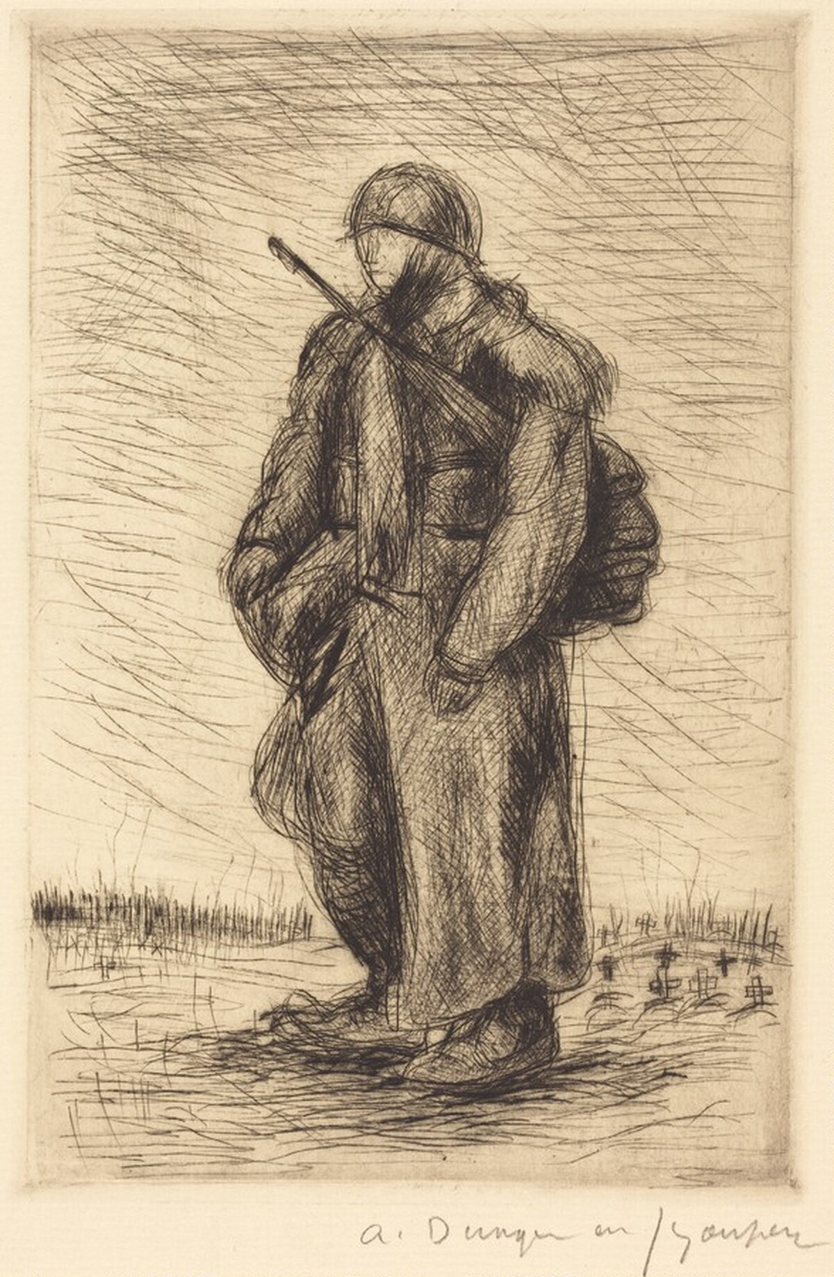 Lone Soldier in Battle-Dress by André Dunoyer de Segonzac