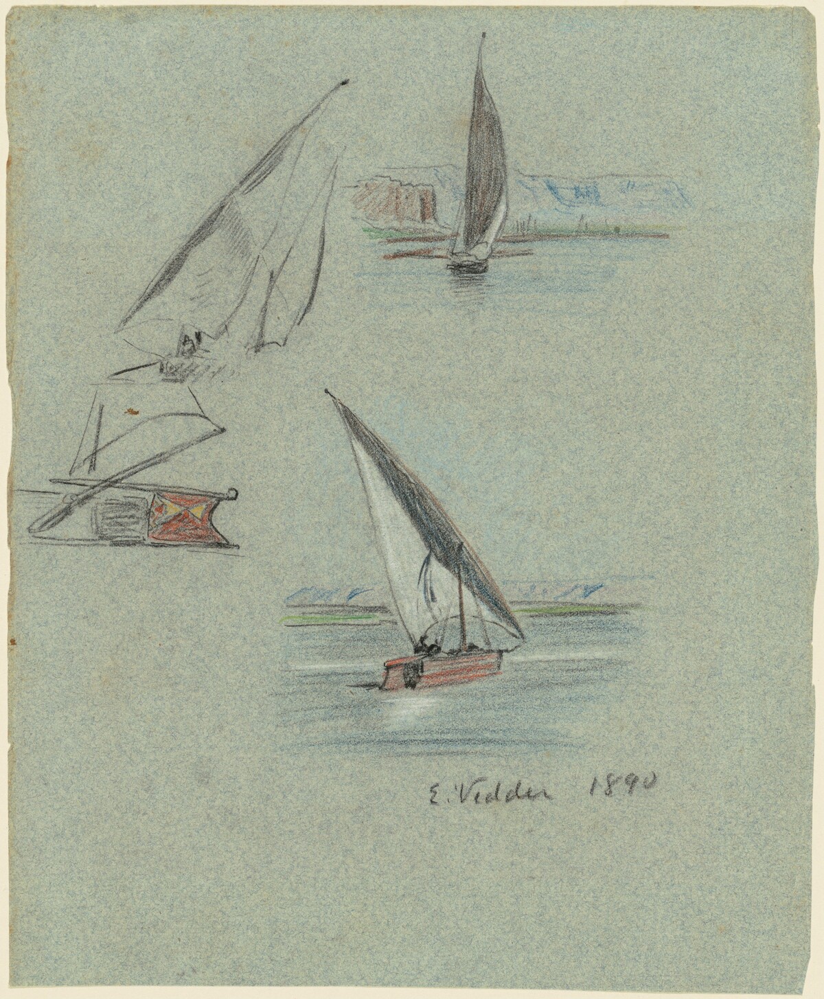 Nile Journey, Feluccas (recto) by Elihu Vedder