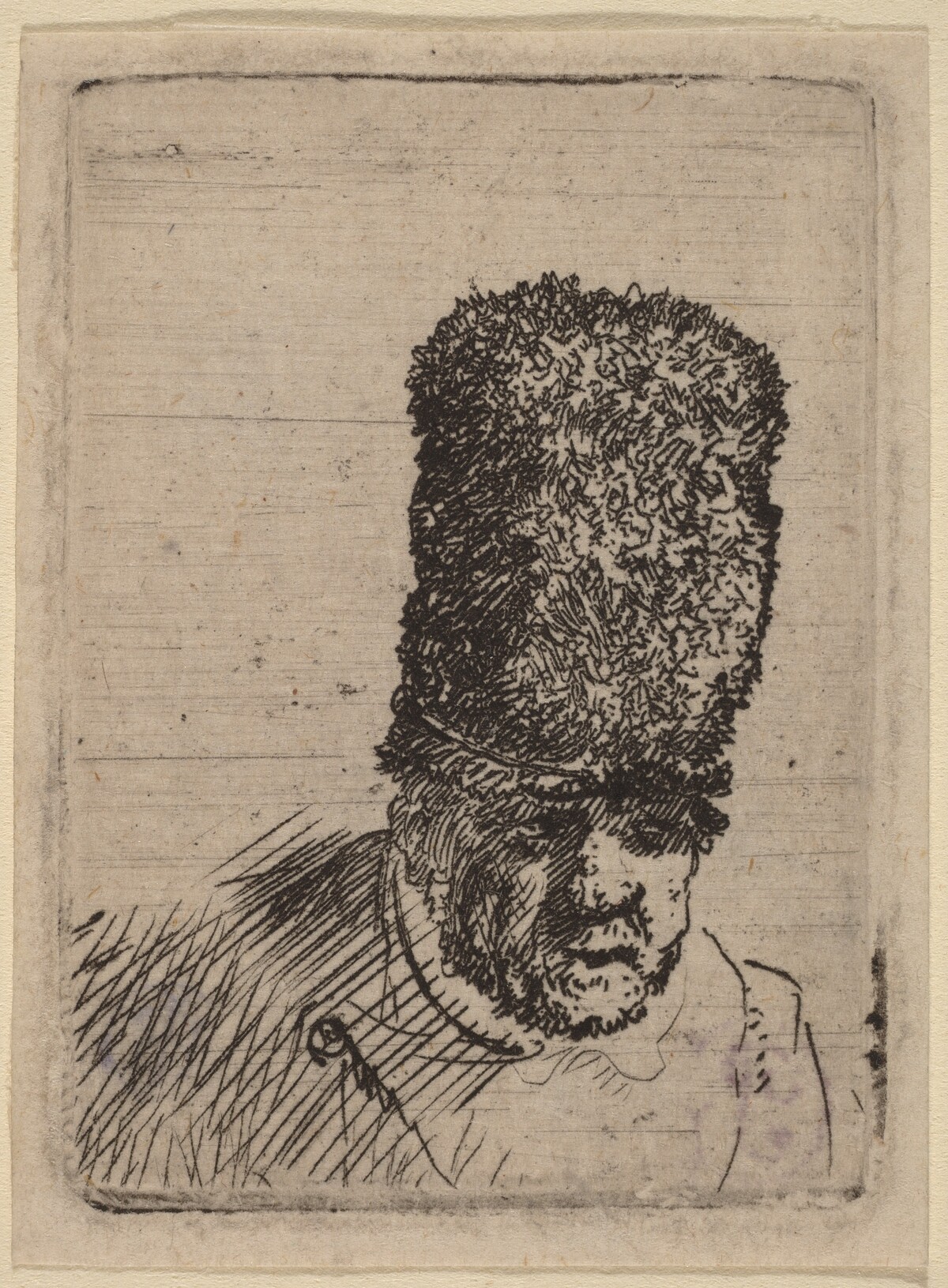 Head of an Old Man in High Fur Cap by Rembrandt van Rijn and Studio of Rembrandt van Rijn
