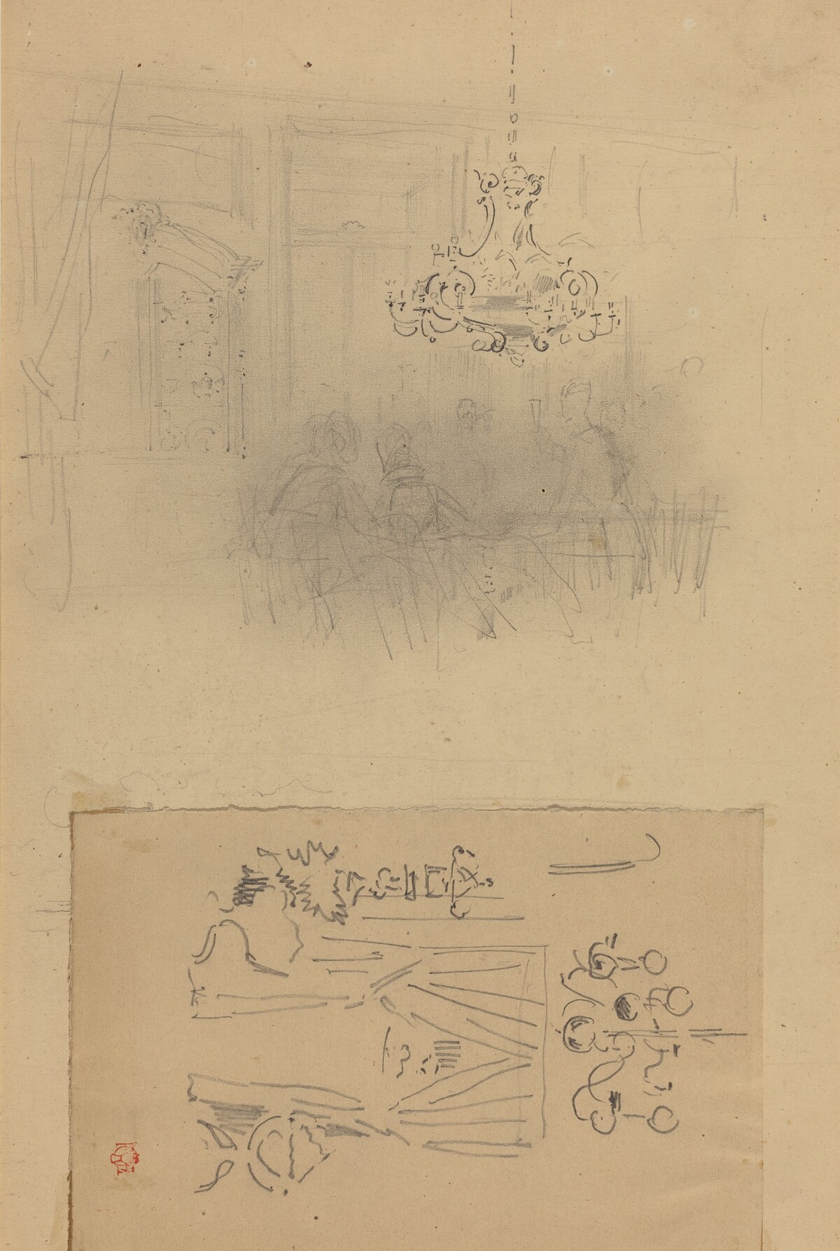 A Gathering in an Interior; A Curtained Doorway by Félix-Hilaire Buhot