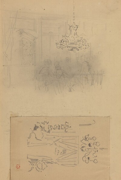 A Gathering in an Interior; A Curtained Doorway