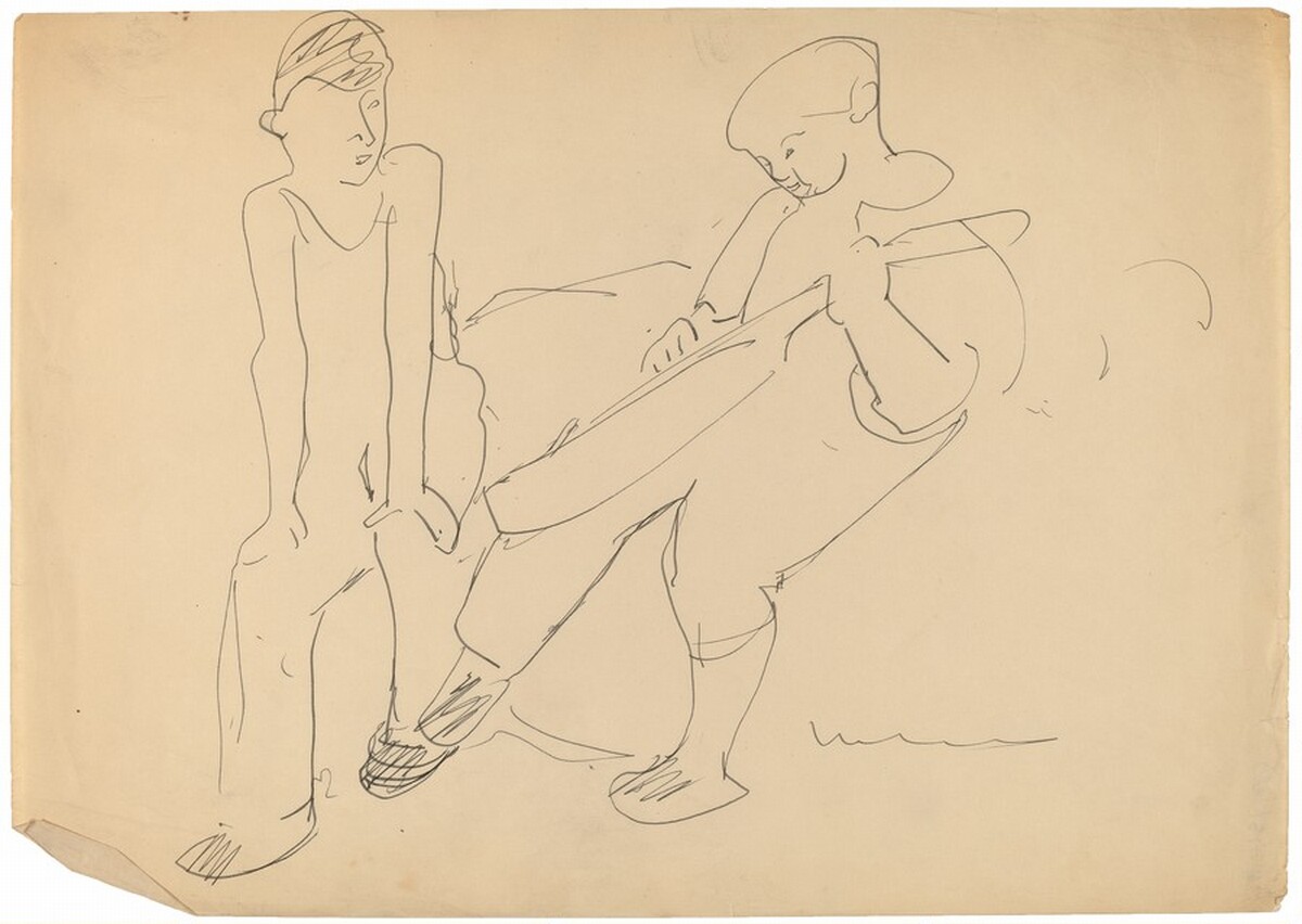 Two Seated Boys, One Plaing a Stringed Musical Instrument by Mark Rothko