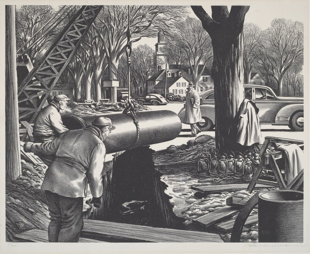 Untitled (Laying pipe in a New England town) by Edward Arthur Wilson