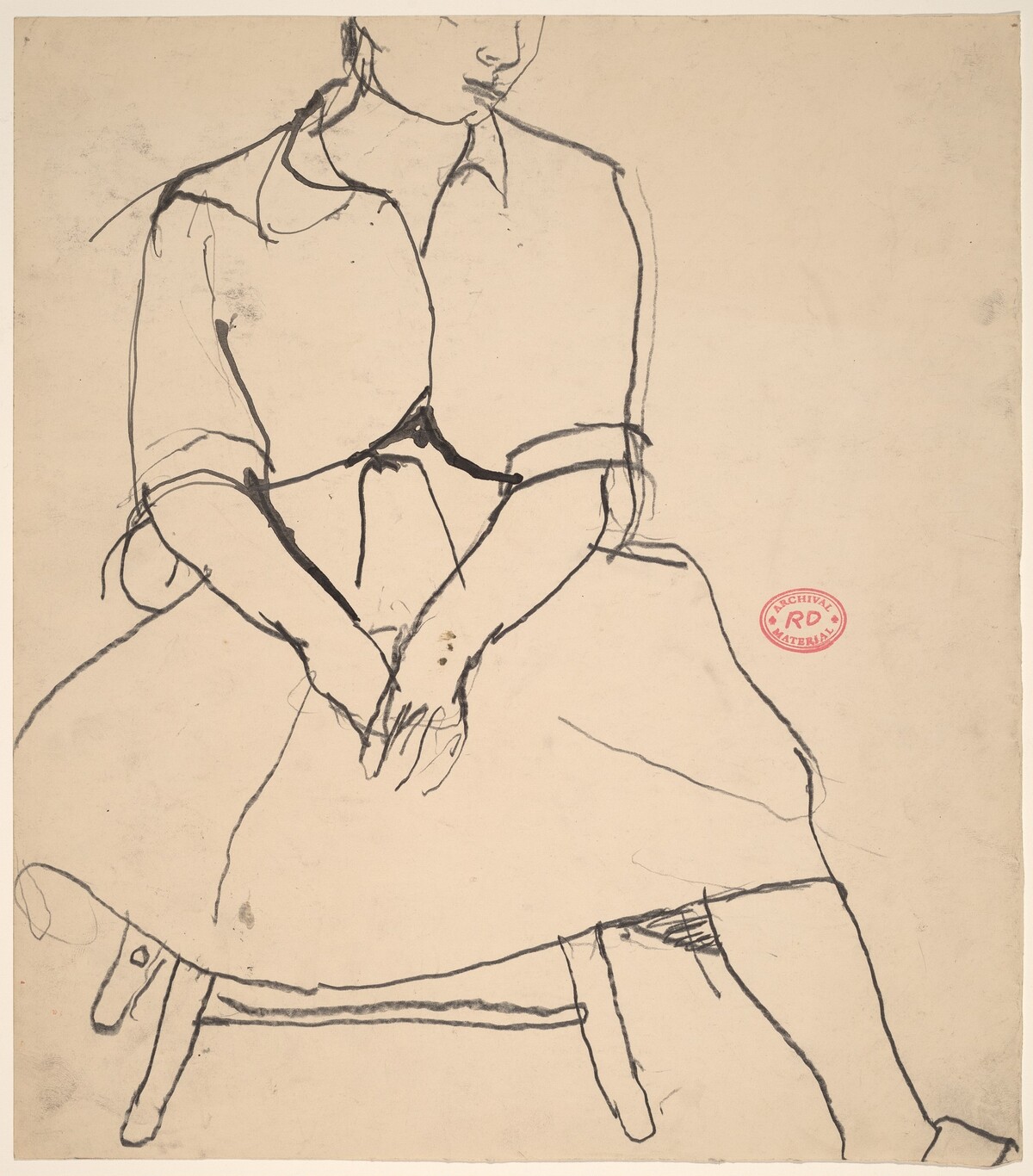 Untitled [woman in a shirt and skirt seated on a stool] by Richard Diebenkorn