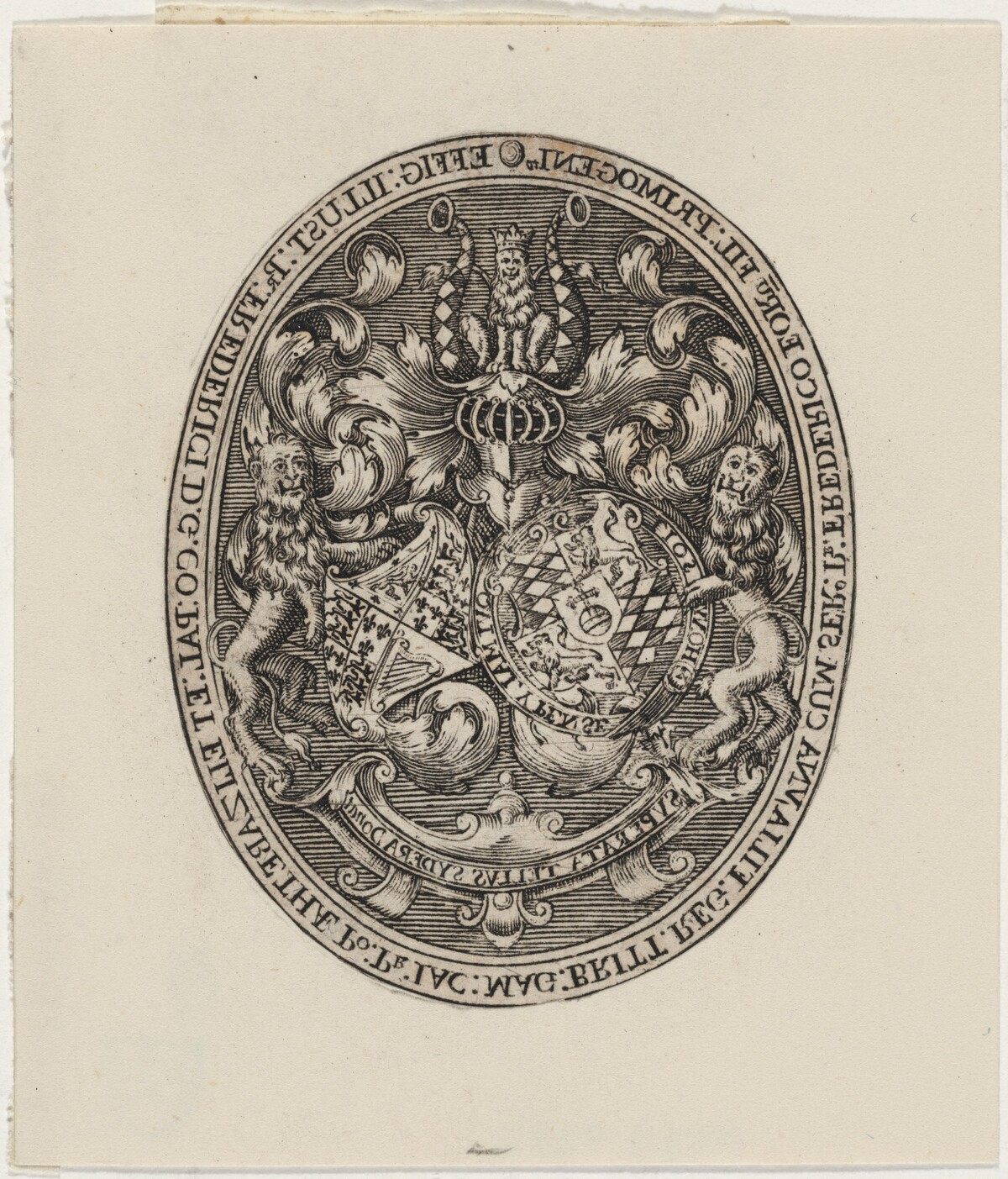 Shields of Frederick V, Elizabeth, and  Prince Frederick Henry by Simon de Passe