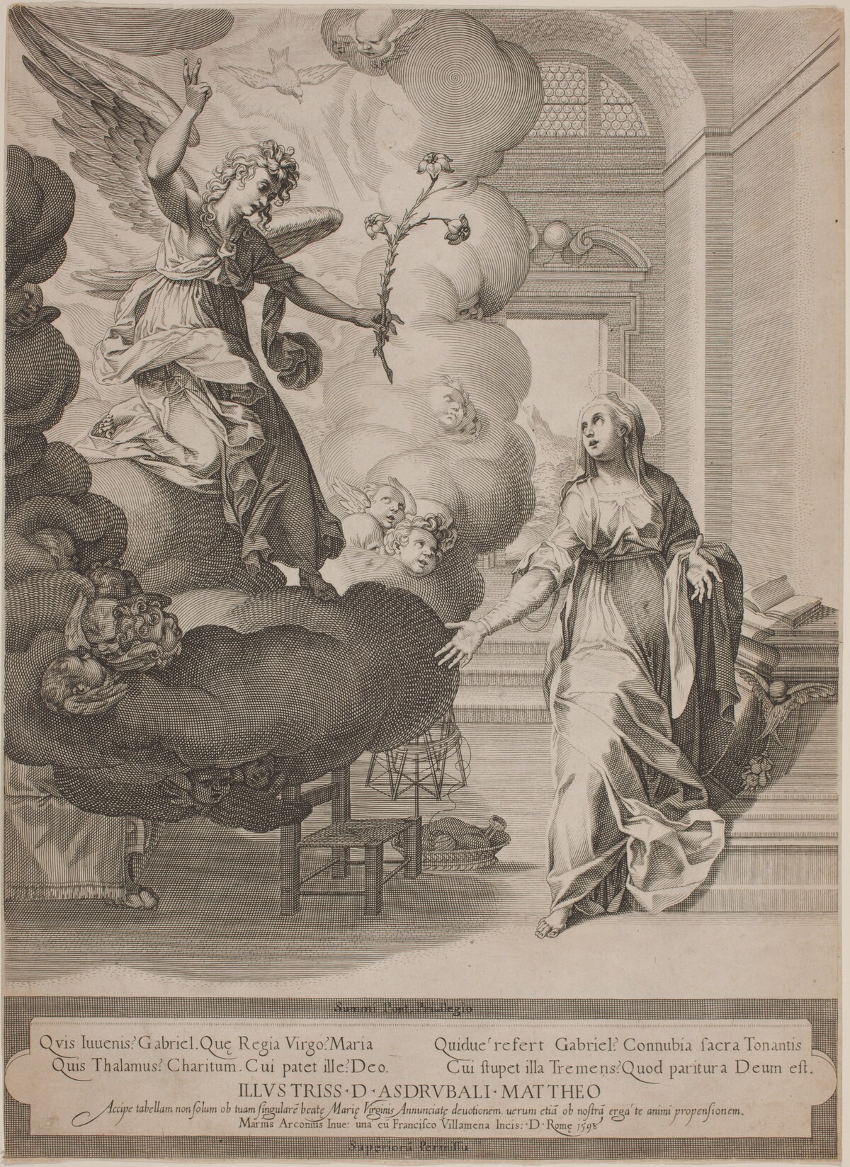 The Annunciation by Francesco Villamena, after Mario Arconio