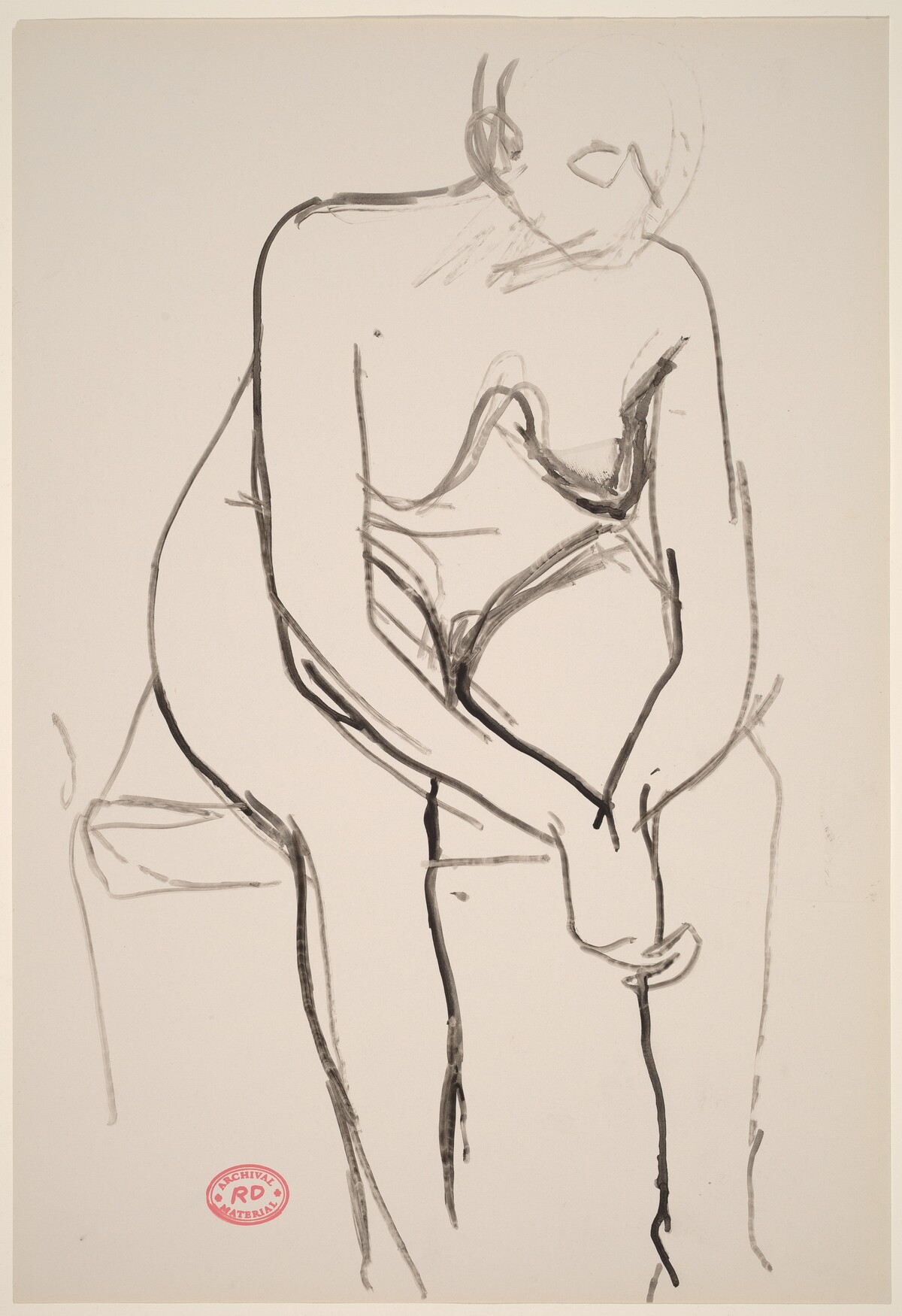 Untitled [seated nude with clasped hands leaning forward] by Richard Diebenkorn