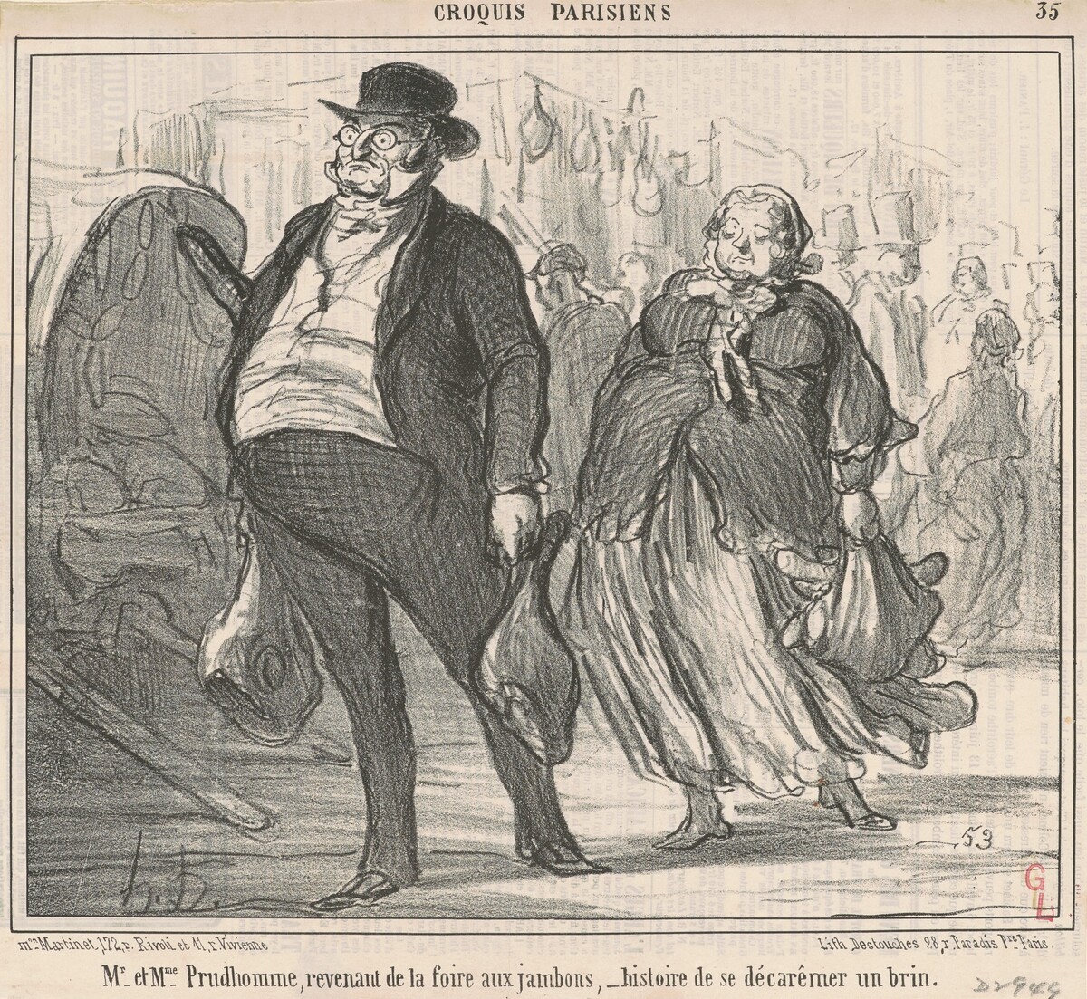 Mr et Mme Prudohomme revenant de la foire ... by Honoré Daumier