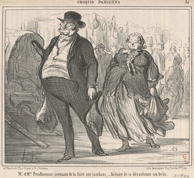 Mr et Mme Prudohomme revenant de la foire ...