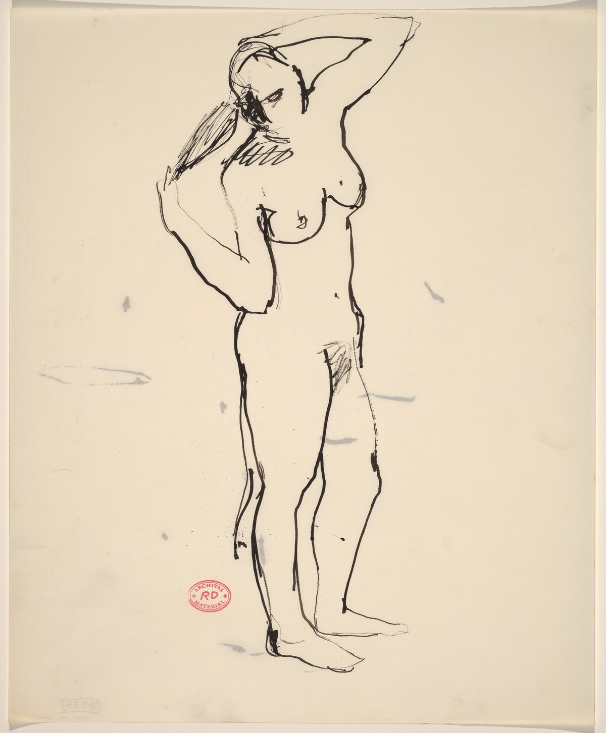 Untitled [standing female nude pulling back her hair] by Richard Diebenkorn
