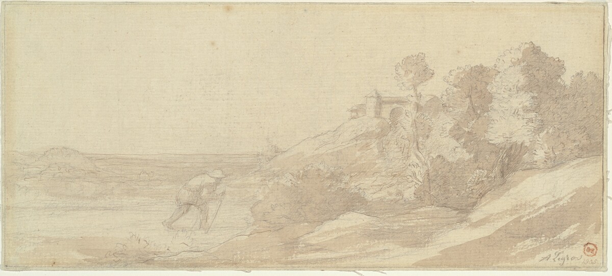 Landscape along a Riverbank with a Figure by Alphonse Legros