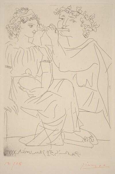 Flautist and Young Girl with Tambourine (Flutiste et jeune fille au tambourin)