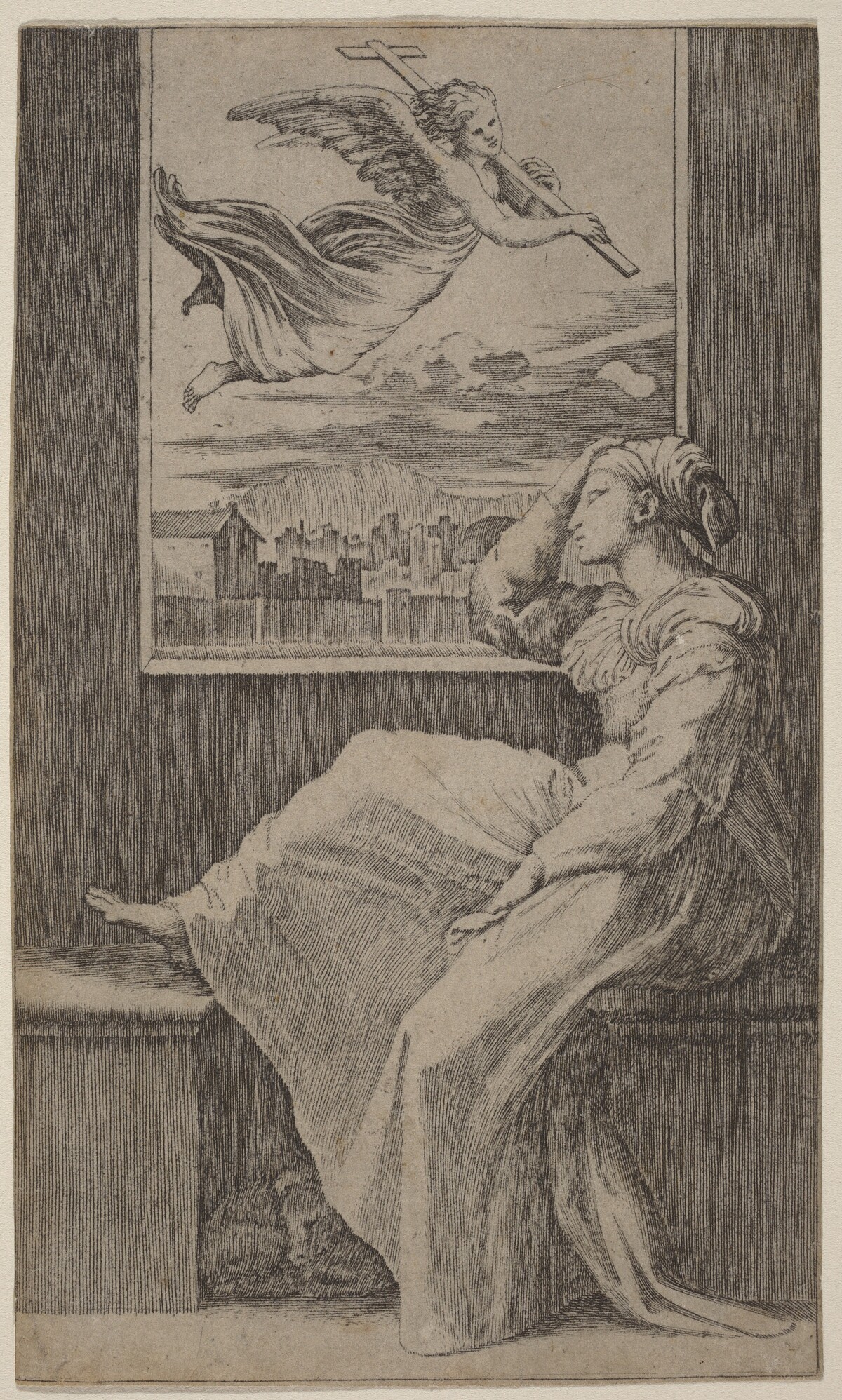 The Vision of Saint Helena by Marcantonio Raimondi possibly after Raphael
