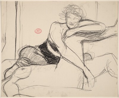 Untitled [two female models resting together]