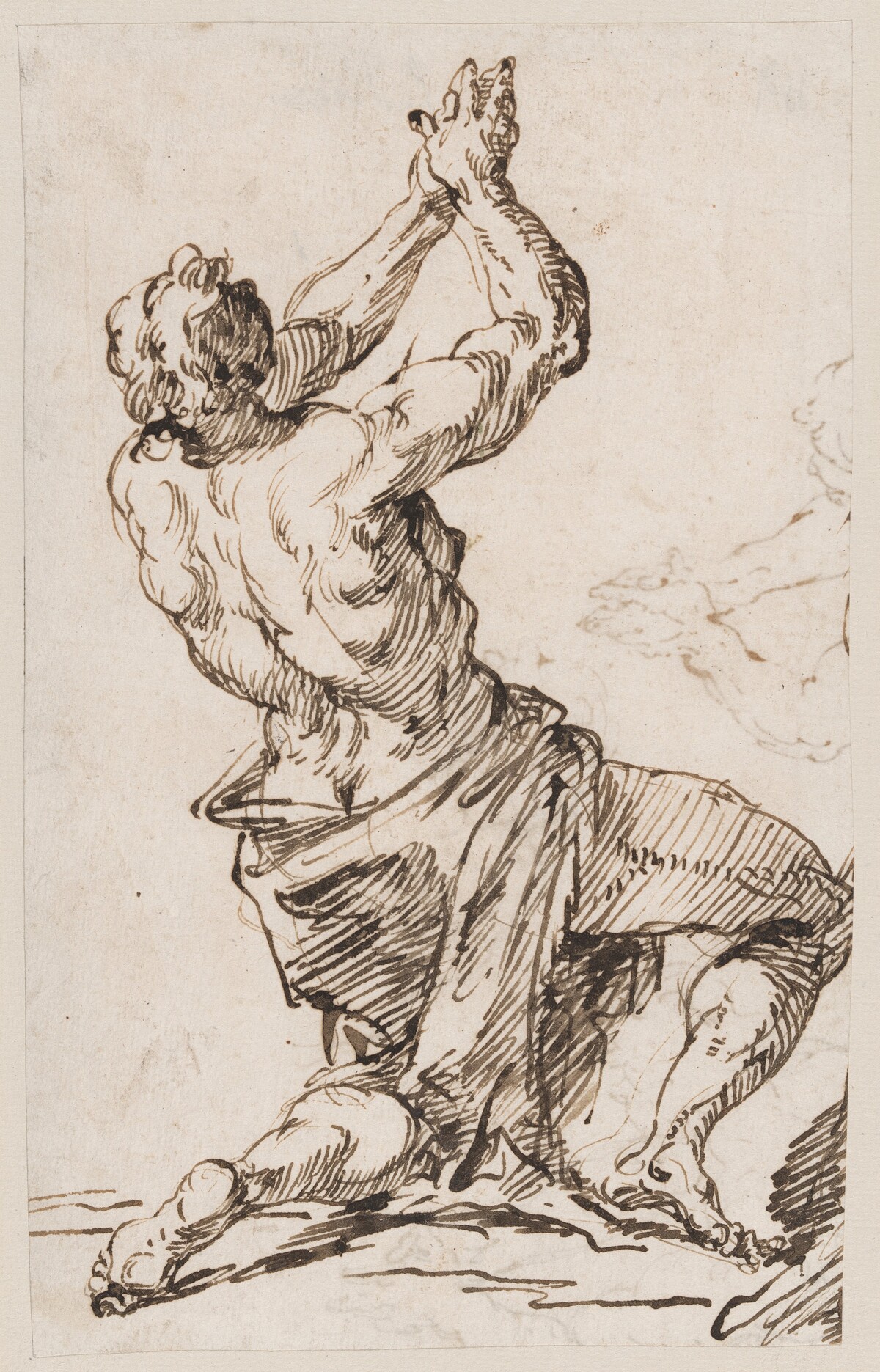 a) Study of a Man Kneeling, Looking Upward (recto); b) Studies of the Same Figure (verso) by Francesco Fontebasso