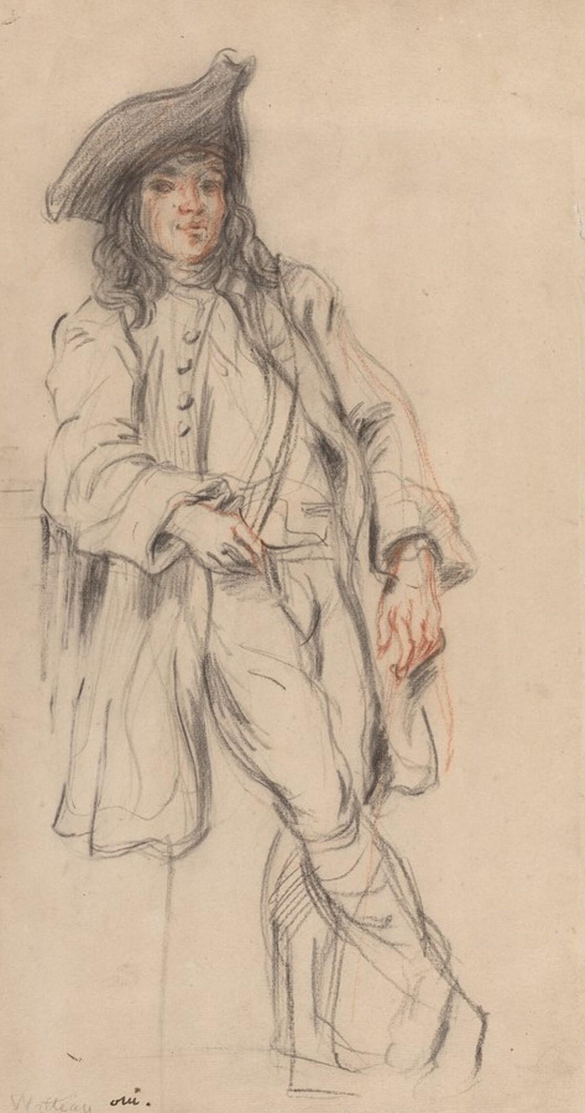 Standing Young Man Leaning on a Plinth by Eric Hebborn (Watteau imitation)
