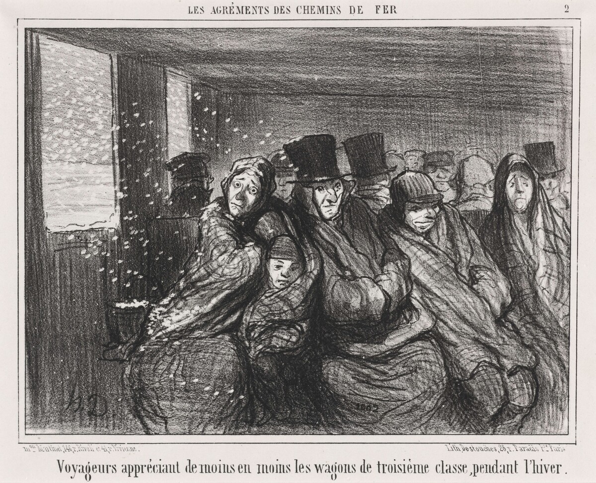 Voyageurs appréciant de moins en moins les wagons de troisième classe... by Honoré Daumier