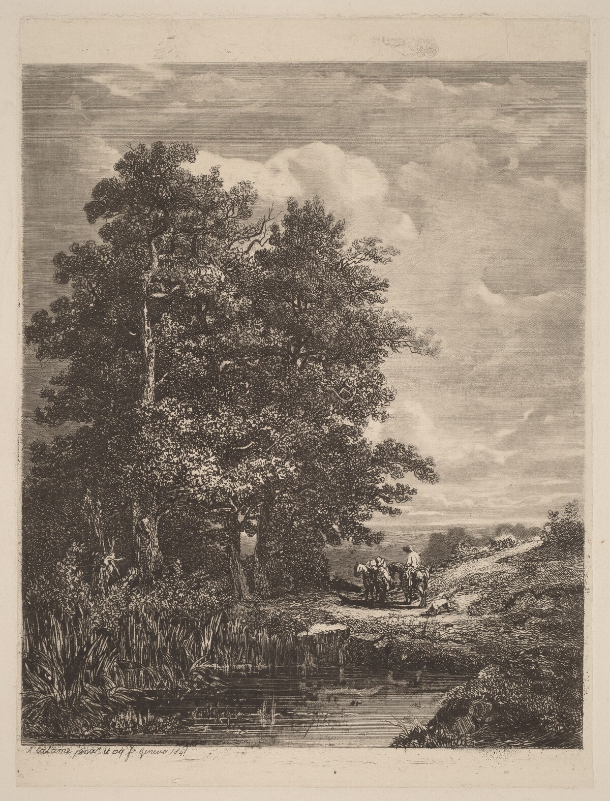 Riders by a Pond by Alexandre Calame