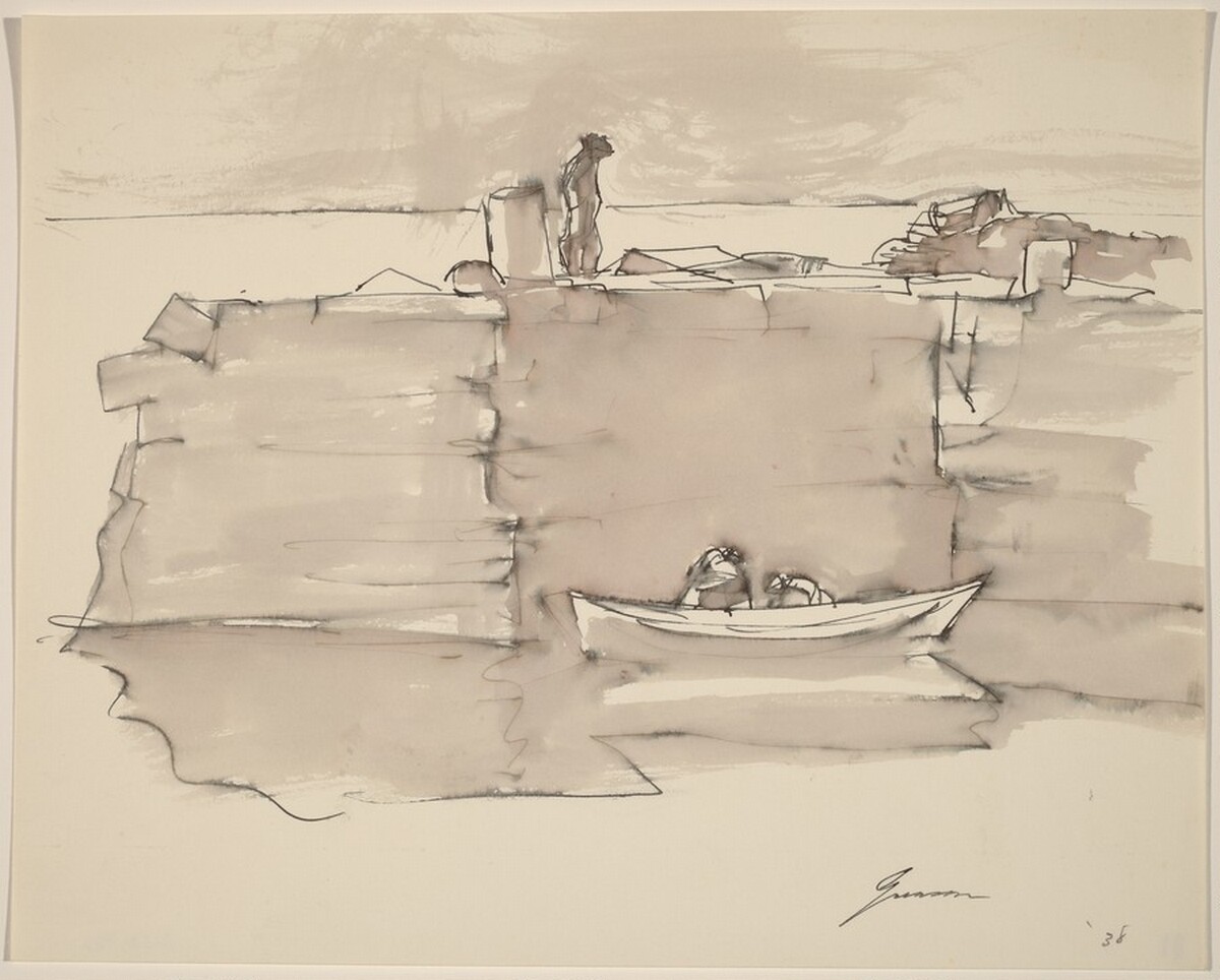 Wharf and Rowboat by Donald Carlisle Greason