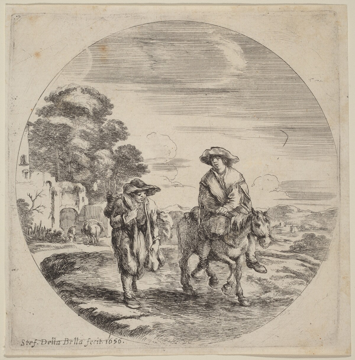 Two Peasants Traveling in a Landscape by Stefano Della Bella
