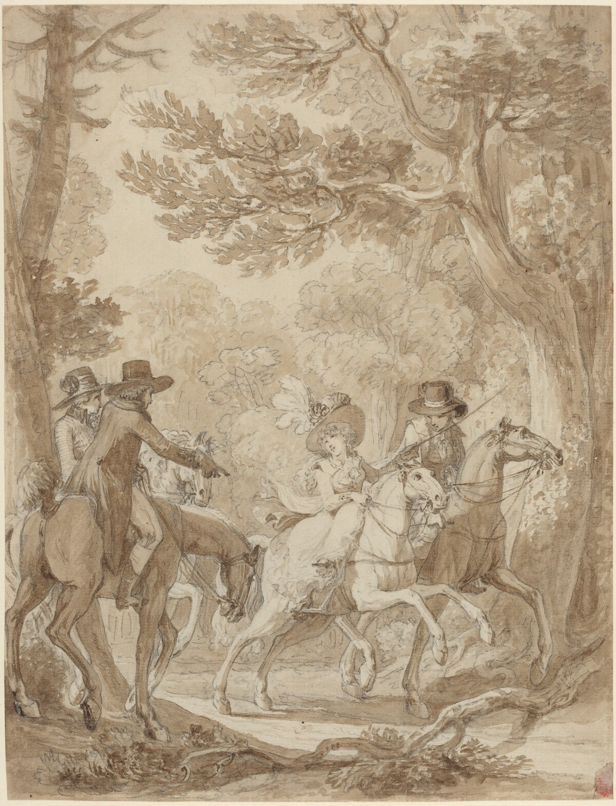 Lady and Gentlemen Riding in a Park by Jean-Michel Moreau