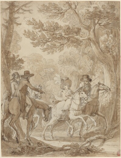 Lady and Gentlemen Riding in a Park